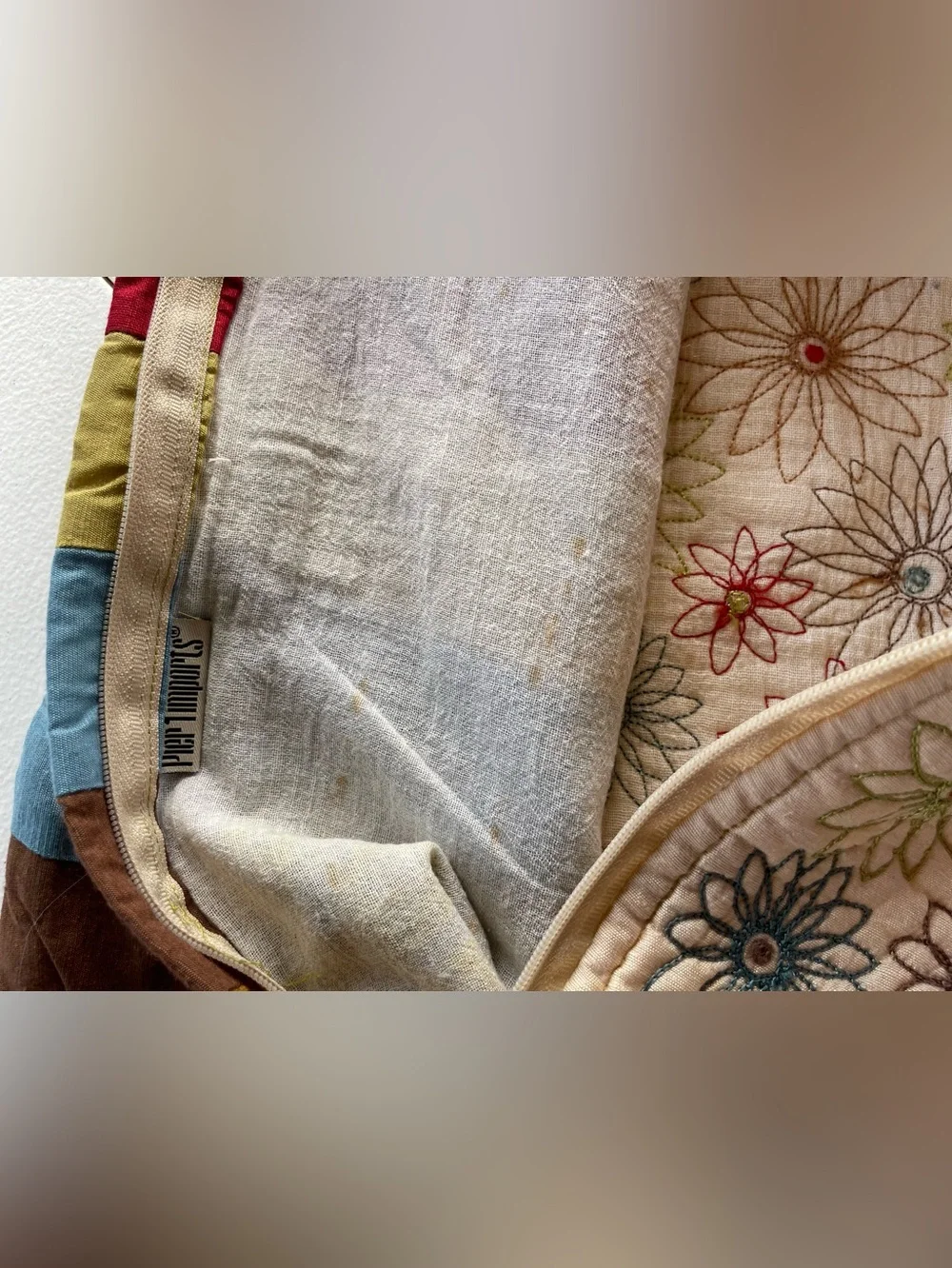 Pier 1 Embroidered Floral Lumbar Pillow Cover Multicolor Boho